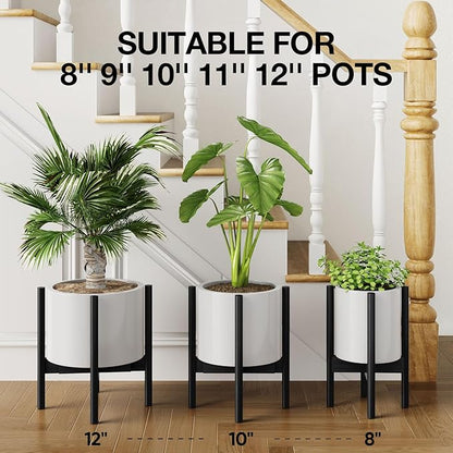 MUDEELA Plant Stand for Indoor Plants: Adjustable Width Fits 8-12 Inch Pots - Mid-century Modern Bamboo Plant Stand - 14.5 Inch Single Tier Small Floor Plant Holder, Black, 2 Pack (Without Pot)