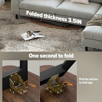 WOHOMO Folding Coffee Table for Small Spaces, No Assembly Farmhouse Portable Living Room Table, Walnut 39.3x19.6x17.7 Inch