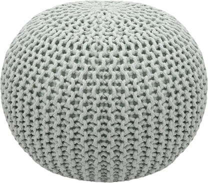 COTTON CRAFT Round Pouf Ottoman - Knitted Cotton Braid Cord Cable Dori Floor Pouf Foot Stool Accent Furniture Chair Seat Bean Bag - Living Room Bedroom Kids Room Nursery Dorm - 20 x 14- Ash Grey