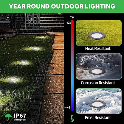Ground Well Lights Kit, 12 Pack Landscape LED Low Voltage Inground Light and 200W Transformer and 250FT Cable and 40 Wire Connectors, Outdoor Waterproof IP67 Aluminum for Backyard Wall Lawn