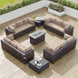 Kullavik 15PCS Outdoor Patio Furniture Set with 43" 55000BTU Gas Propane Fire Pit Table PE Wicker Rattan Sectional Sofa Patio Conversation Sets w/8 Coner Sofas,Sand