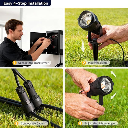 L LOHAS LED 5W Low Voltage Landscape Lighting, Christmas Outdoor Spot Lights with Connectors, 12V 24V IP66 Waterproof 3000K Warm White Plug in Spotlights for Yard, Garden, Pathway, House (12 Pack)
