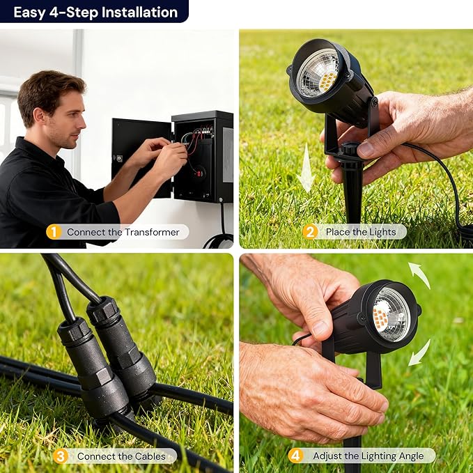 L LOHAS LED 5W Low Voltage Landscape Lighting, Christmas Outdoor Spot Lights with Connectors, 12V 24V IP66 Waterproof 3000K Warm White Plug in Spotlights for Yard, Garden, Pathway, House (24 Pack)