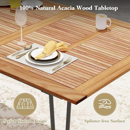 Tangkula 86.5" Large Patio Dining Table for 8, Acacia Wood 8-Person Dining Table with 2" Umbrella Hole & Metal Legs & Adjustable Foot Pads, Rectangular Outside Table for Garden, Poolside & Backyard