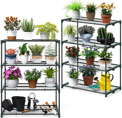 Ohuhu Plant Greenhouse Shelves 4 Tier 2 Pack Extra-Wide Stable Green House Shelving for Outdoor, 31x18x42 Inch Portable Rustproof Metal Shelf Plant Stand Rack Greenhouse Accessories