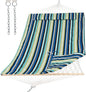 SUNCREAT Hammocks Outdoor Double Hammock with Hardwood Spreader Bar, Cotton Rope Hammock with Polyester Pad, Blue&Green