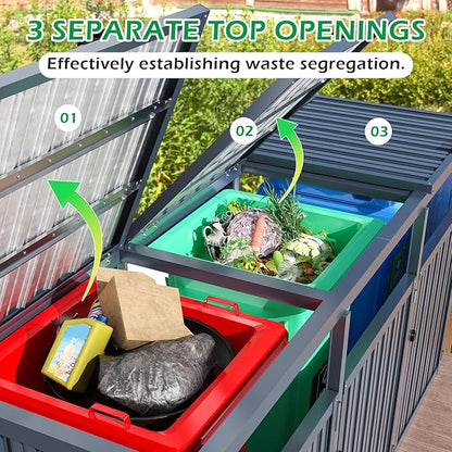 AECOJOY Outdoor Trash Can Storage Shed for 3 Garbage Cans, 73 Cu.Ft Outside Garbage Can Storage Sheds & Outdoor Storage Clearance, Dark Grey Outdoor Horizontal Storage Cabinet Waterproof