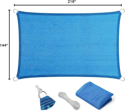 Eden's Decor Straight Flat-Edged Sun Shade Sail Rectangular 12' x 18' Blue UV-Blocking Outdoor Canopy Fabric Cloth Awning for Pergola Patio Garden Backyard Custom Size