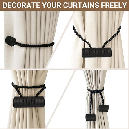 Hion Magnetic Curtain Tiebacks Black 6 Pack, Curtain Tiebacks Buckles Holdbacks Holders Hooks Clip for Home Bedroom Office Decorative Thick or Thin Curtain