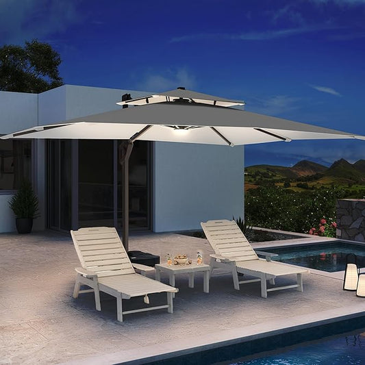 Cantilever Patio Umbrella with Led Lights and Base Included, 10 X 13 FT