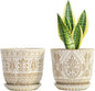 Gepege 6 Inch Ceramic Planter, White Plant Pot with Drainage Holes and Saucers for Indoor Plants, Birthday for Women Mom