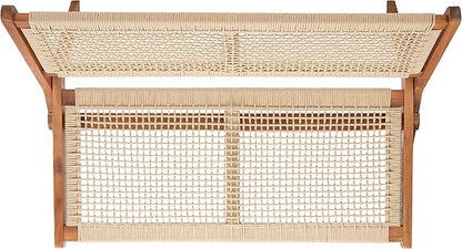 SAFAVIEH Outdoor Collection Kobina Natural Acacia Wood/Natural Rope Foldable Bench (Fully Assembled)