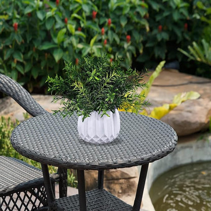 Winlyn 3 Pcs Faux Potted Plants Set - Artificial Eucalyptus, Rosemary, Boxwood Greenery in Small White Geometric Planters for Indoor Outdoor Desk Table Centerpiece Shelf Windowsill Home Office Decor