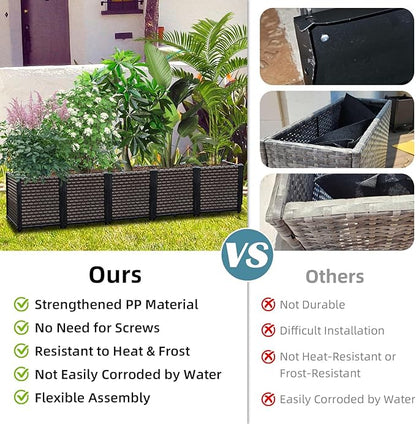 Large Planters for Outdoor Plants 14" Tall Planter Box, Raised Beds for Gardening Self Watering, Elevated Planter Box with Legs, Rectangular Garden Planters for Outdoor Plants Flowers, 62.9"L x 15.7"W