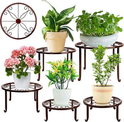 Plant Stand Indoor 5 Pack Brown Metal Plant Stands Outdoor Heavy Duty Flower Pot Stands for Multiple Plants Rustproof Iron Round Plant Holder for Plants Indoor Planter for outdoor plants & Garden Decor ﻿
