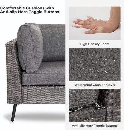 LAUSAINT HOME Outdoor Patio Furniture, 7 Piece Outdoor Sectional Sofa PE Rattan Wicker Patio Conversation Sets, All Weather Patio Furniture Set with Thick Cushions for Garden, Backyard (Grey)