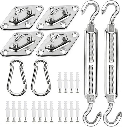 YOFIT 40 Pcs Shade Sail Hardware Kit, 6 Inch Outdoor Sun Sail Accessories, 304 Stainless Steel Turnbuckles & Brackets for Triangle/Rectangle Sails, Patio Canopy Installation Hardware Set Waterproof