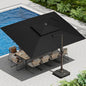10 X 13 FT Cantilever Patio Umbrella with Led Lights and Base Included Outdoor Heavy Duty Double Top Rectangle Offset Umbrellas with 360-degree Rotation for Pool Deck Backyard, Black