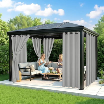 Outdoor Curtains for Patio Waterproof - 6 Panels Privacy Weatherproof Outside Curtains with Grommets for Pergola, Gazebo, Porch, Cabana, Balcony, 54 x 108 Inch, Silver
