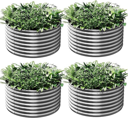 4 Pack Tall 2x2x1.5ft Round Galvanized Raised Garden Bed Outdoor, Metal Garden Bed for Vegetables, Above Ground Garden Box for Flower, Steel Raised Beds for Gardening