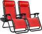 Best Choice Products Set of 2 Adjustable Steel Mesh Zero Gravity Lounge Chair Recliners w/Pillows and Cup Holder Trays - Crimson Red