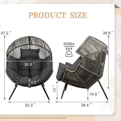 Vongrasig Outdoor Wicker Egg Chair PE Rattan Chair with Cushion, Oversized Patio Lounge Chair for Outdoor, Indoor, Balcony, Backyard, Garden, Black/Rattan