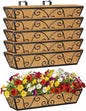 6pcs 24 Inch Window Deck with Coco Liner, 24" Window Boxes Horse Trough with Coconut Coir Liner, Metal Hanging Flower Planter Window Basket Deck Railing Planter Boxes for Outdoor Indoor Lawn