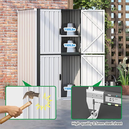 AECOJOY Outdoor Storage Cabinet Waterproof, Large Tall Vertical Outdoor Cabinets Waterproof with Shelves, Lockable Storage Cabinet Metal Storage Shed Weatherproof Garden Sheds & Outdoor Storage White