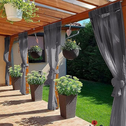 SpaceDresser Waterproof Outdoor Sheer Curtains for Patio - 2 Panels Rod Pocket Indoor Voile Sheer Curtain for Living Room,52W x 84L inch, Grey