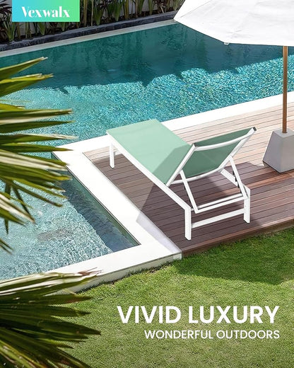 Outdoor Lounge Chairs Set of 2, Aluminum Patio Chaise Lounge Chairs with 5-Position Recliner, Pool Lounge Chairs for Backyard, Poolside, Deck, Lawn (LightGreen)