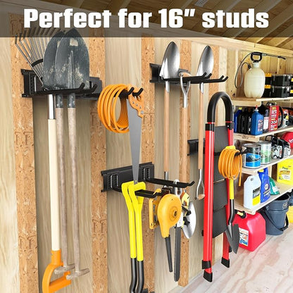 Storage Rack for Garden Tools, Black Metal, 8 Hooks