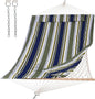 SUNCREAT Hammocks Outdoor Double Hammock with Hardwood Spreader Bar, Cotton Rope Hammock with Polyester Pad, Blue&Aqua