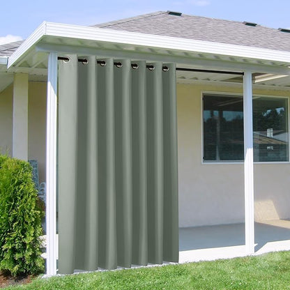 NICETOWN Outdoor Curtain for Patio Waterproof Extra Wide 100 in, Sun Blocking Vertical Blinds Thermal Insulated Stainless Grommet for Front Porch/Gazebo/Pergola, Sage Green, 1 Piece, 84 in L