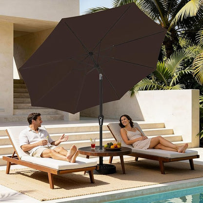 MEWAY 9ft Patio Umbrella Outdoor Table Umbrellas with Push Button Tilt and Crank, Market Umbrella 8 Sturdy Ribs for Deck, Garden, Pool and Backyard, Brown