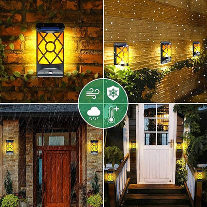 Wall Lights 6 Pack, Black Solar Flickering Flame, IP65 Waterproof