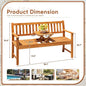 Bench, 2-Person Acacia Wood Outdoor Loveseat with Pull-Out Center Table