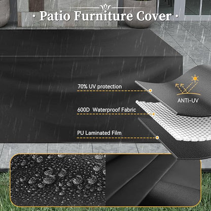Aoxun 6 Piece Patio Furniture Set with Wide Armrests Wicker Rattan Outdoor Sectional Sofa Set with Coffee Table and Thickened Cushions, Grey/Blue(Waterproof Cover Included)