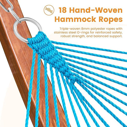 Lazy Daze Hammocks 10.5 FT Double 2 Person Caribbean Rope Hammock, Hand Woven Polyester Hammock with Spreader Bars, for Outside Outdoor Backyard Patio Poolside, 450 LBS Capacity, Rainbow
