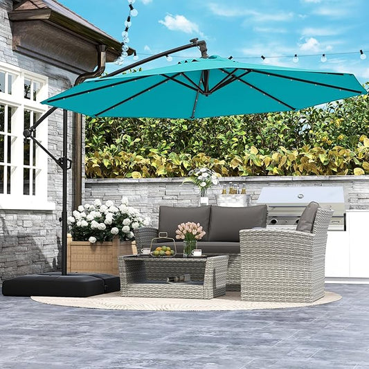 Solar LED Patio Umbrella with Base, 10ft