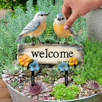 Fairy Garden Stake Decor, Acrylic 2D Garden Fairy Decoration, Fairy Garden Accessories for Outdoor Indoor Yard Lawn Pot Plants (Two-Birds)