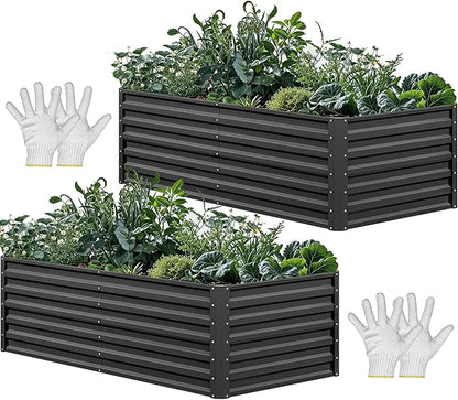 YITAHOME 6x3x2ft 2pcs Large Raised Garden Bed Kit, Galvanized Metal Planter Box with Gloves, Ground Nails, Support Rod, Outdoor Above Ground Planters for Plants Vegetables Flowers, Black