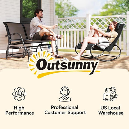 Outsunny 2-Person Outdoor Glider Bench, Patio Double Swing Rocking Chair Loveseat w/Powder Coated Steel Frame for Backyard Garden Porch, Black
