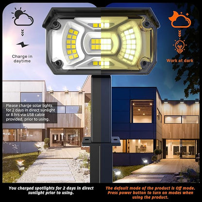 Solar Spot Lights Outdoor,IP65 Waterproof 40 LEDs Landscape Spotlights,USB & Solar Powered Wall Lights,3 Modes Outdoor Solar Garden Lights for Yard Porch 4 Pack