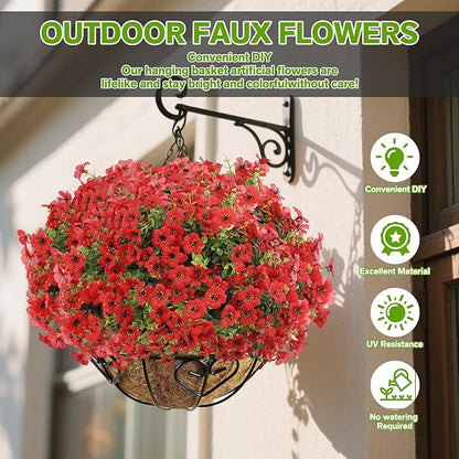 Artificial Flowers for Outdoor,Silk Flowers No Fade Fake Plastic Flowers UV Resistant Faux Plants for Outdoors Outside Front Porch Hanging Planter Window Box Garden Home Decoration,13 Pack(Red)
