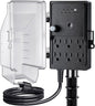 SURAIELEC Outdoor Power Stake Light Timer, Dusk to Dawn, 6 Electrical Outlet Power Strip Weatherproof, 6FT Extension Cord Multiple Outlet for Patio Lights, Sprinkler, Garden, Christmas Decorations