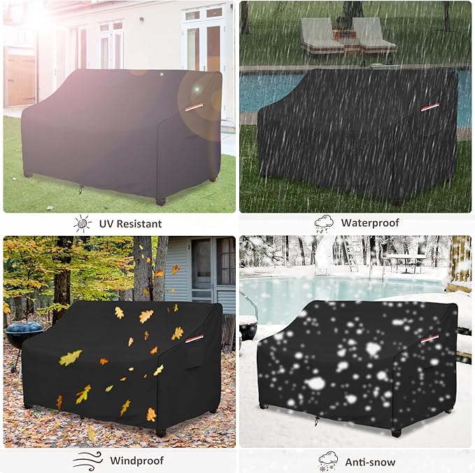 Sofa Covers for Patio Loveseats and 3-Seat Sofas, Waterproof, Black