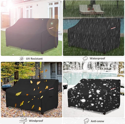 Patio Sofa Cover, Waterproof Polyester with Wind Straps, Black