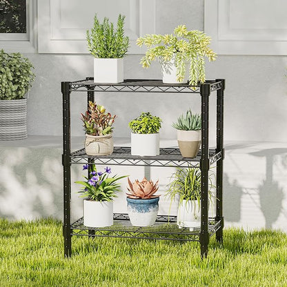 DUMOS 3-Tier Metal Wire Storage Shelves, Adjustable Standing Storage Rack Shelf, Heavy Duty Steel Shelving Unit Organizers for Kitchen Bathroom Pantry Garage, 23.2" W×13.4" D×30.3" H, Black