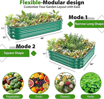 Galvanized Raised Garden Bed for Gardening, 3x3x1ft Metal Square Planter Boxes Outdoor for Vegetable,Flower,Herb,Modular Above Ground Growing Container,Green