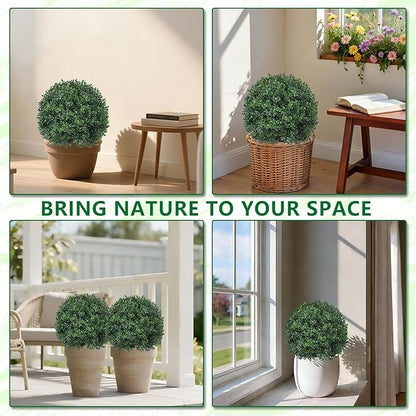 Artificial Boxwood Topiary Trees with Ground Spike,2 Pieces Fake Pine Shrubs Bushes, UV Resistant Faux Evergreen Cypress Tree Plants for Indoor Outdoor Planters Front Porch